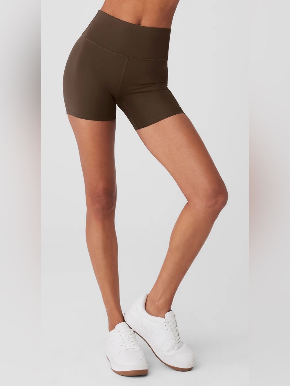 Yogalicious High-Waist Workout Shorts in Brown